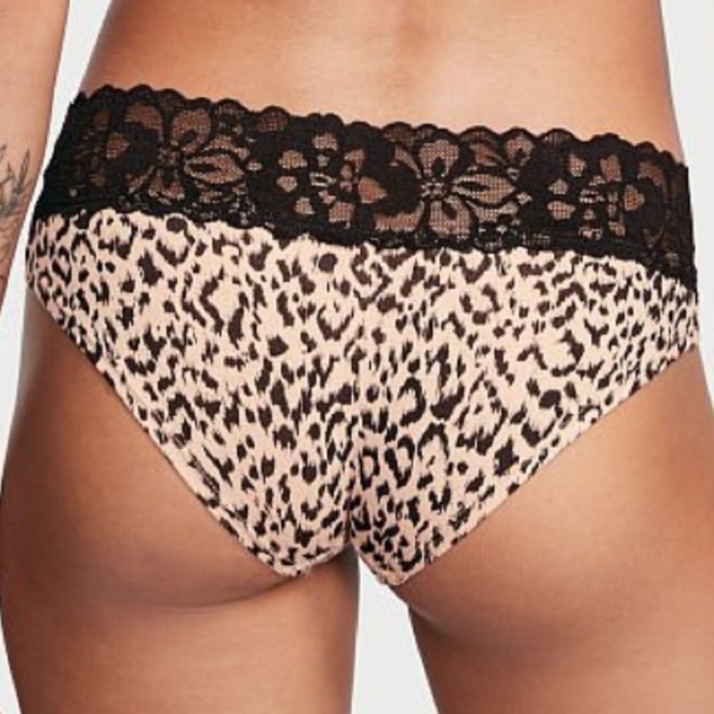 NWT 2 pair Victoria Secret Leopard π Print cotton, lace waist hip huggers Sz M - Picture 4 of 8